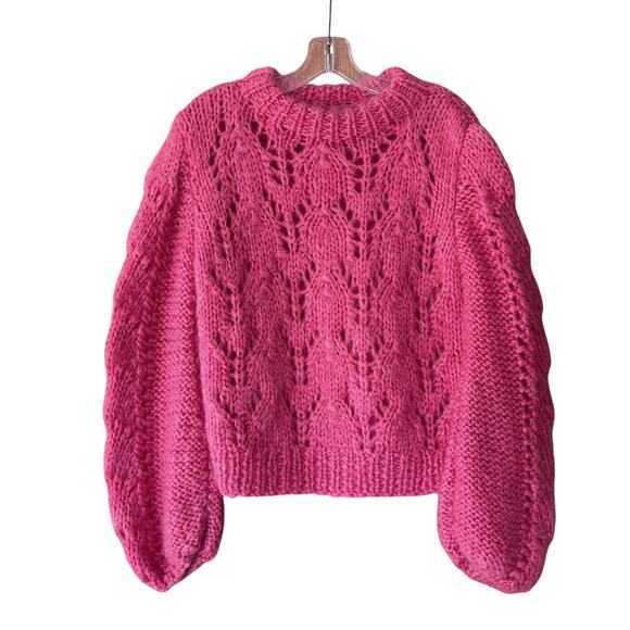 GANNI Julliard Mohair Wool Sweater Hot Pink Chunky Cable Knit XS - Picture 5 of 10